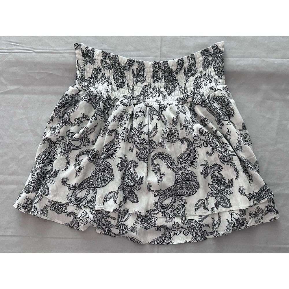 Alya White Women’s Black Paisely Fit & Flare MIDI Skirt- M